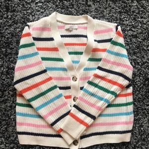 LOFT Ivory / Multicolor Stripe Cardigan V-Neck Sweater - XL Coastal Grandma